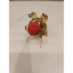 Art Blown Glass Sitting Pig Piggy Amber‎ Speckled With Red Nose Mini Figurine